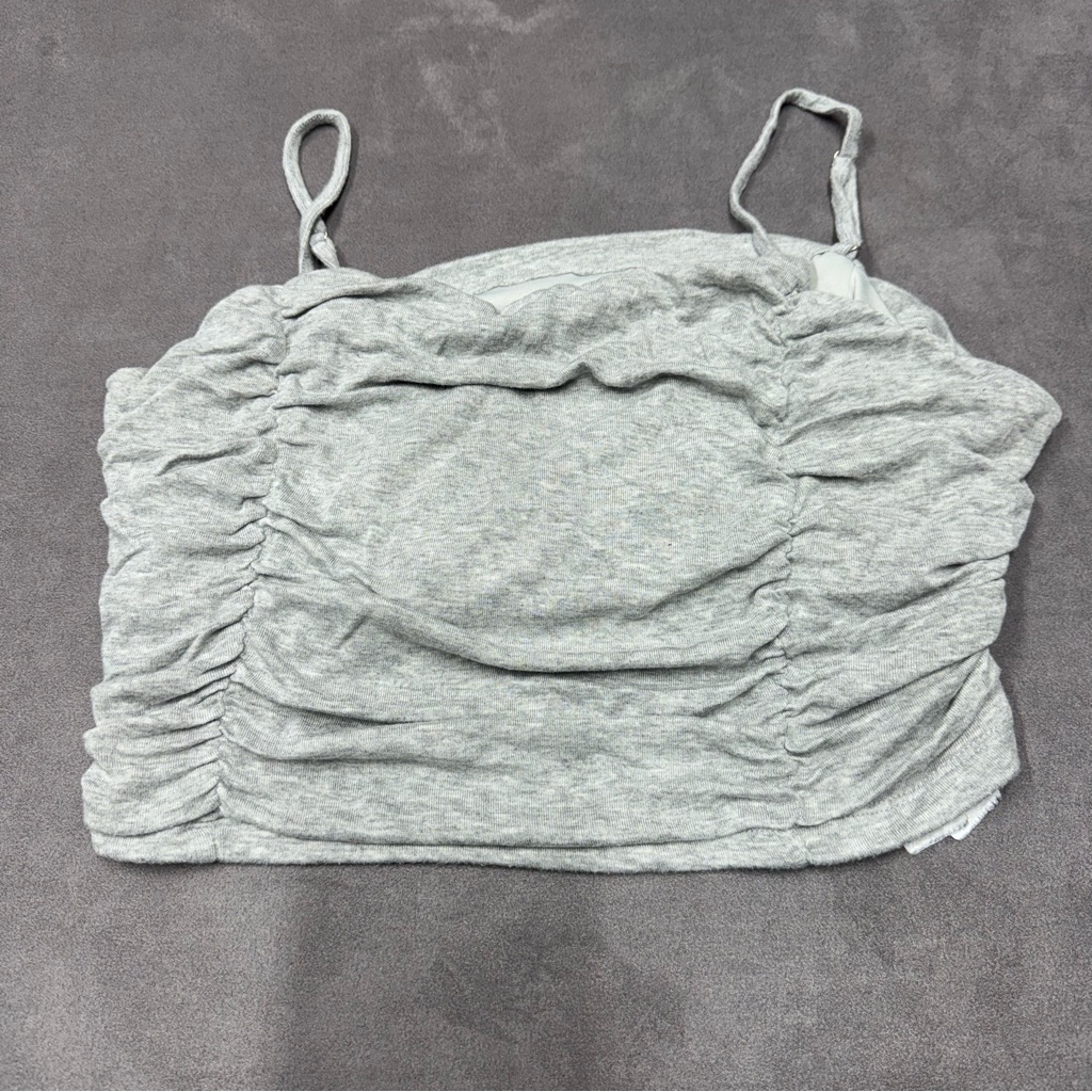 Aster Ruched Spaghetti Strap Crop Top Gray Women's Blouse Size L Y2k Coquette
